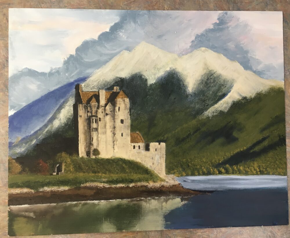 Castle on the Loch — oil on canvas board