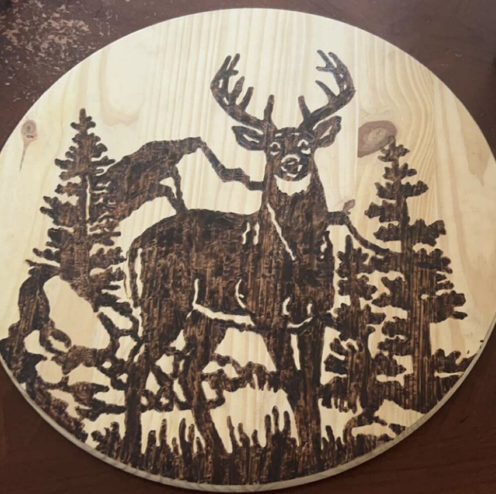 Buck in the Pines — wood burning